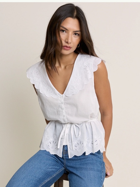 Nobody'S Child Tops - NWT Nobody’s Child White Frill Eyelet Broderie Collar Simon Peplum V Neck Top